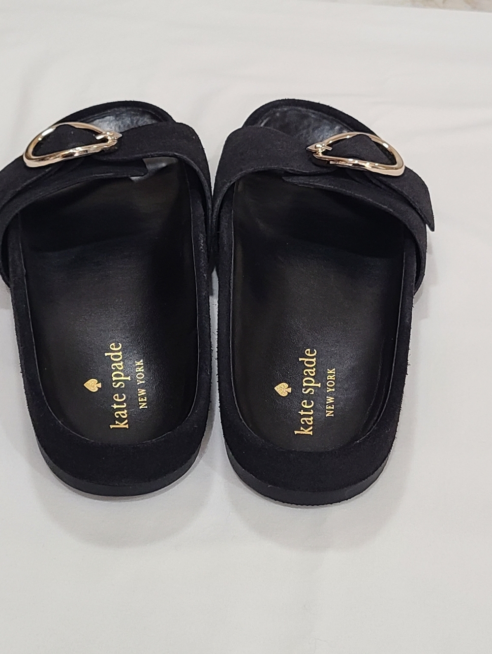 kate spade New York Della Slide Sandals Black Gold Buckle Size 7 - Picture 13 of 16